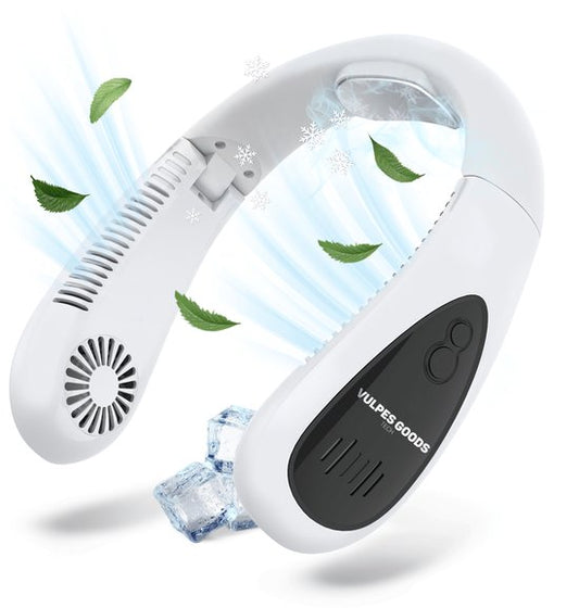 Vulpes Goods® Tech - Ventilateur de cou avec élément de refroidissement - Rechargeable et silencieux - Ventilateur de visage portable - 3 étapes avec refroidissement supplémentaire - Version ELITE