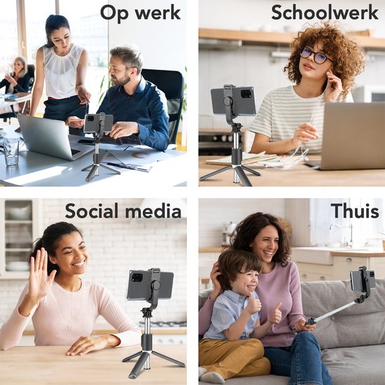 Studio ME Selfie Stick Universal - Trépied - Convient pour téléphone et caméra d'action - 100 cm - Selfie Stick - Rotation à 360° - Télécommande Bluetooth - Support de téléphone