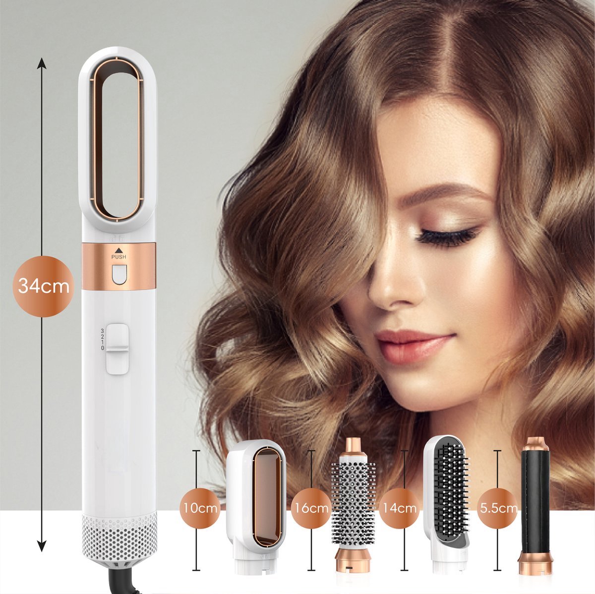 Professionals Airstyler - Appareil de coiffure 5 en 1 - Sac de voyage inclus - Brosse soufflante - Appareil de coiffure multifonction - Hairwrap - Brosse bouclante - Appareil de coiffure - Appareil de coiffure - Fer à lisser - Blanc