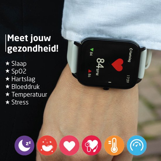 BREND Smartwatch pour femmes et hommes - podomètre, tensiomètre et cardiofréquencemètre - montre de sport - étanche - blanc