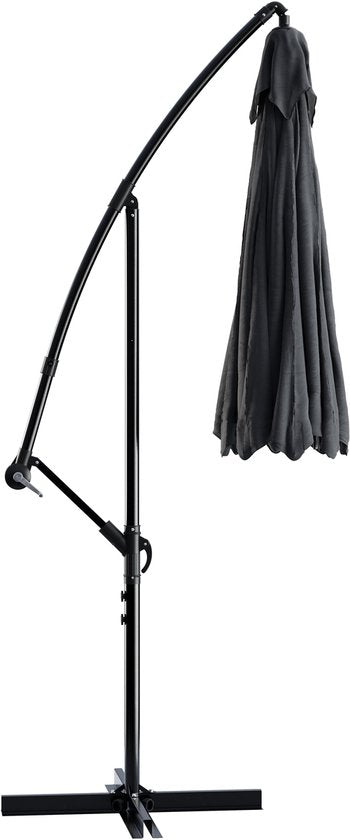 Parasol à bras articulé Tristar - 300 cm, rond - Jardin - Hauteur réglable - Pied en croix et housse de protection inclus - PA-7905 - Anthracite