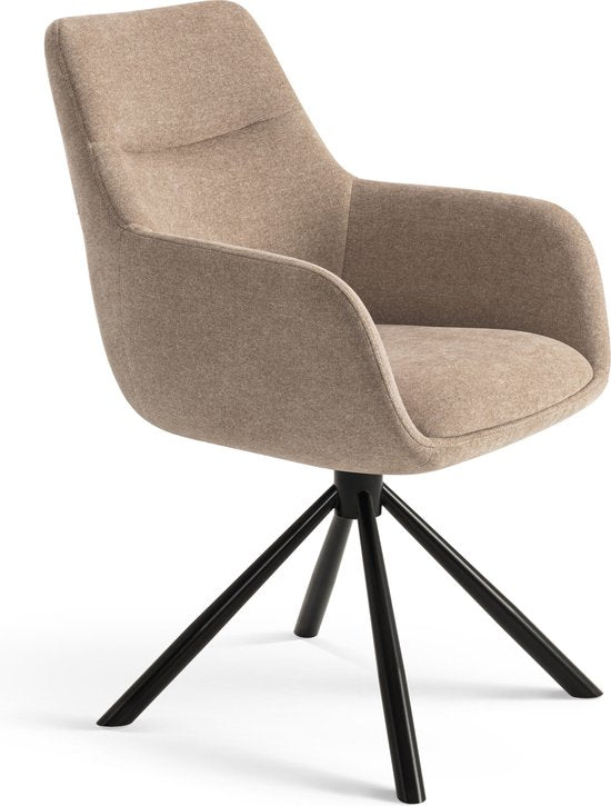 Furnihaus Olivia - Chaise de salle à manger pivotante - Accoudoirs - Beige - Tissu