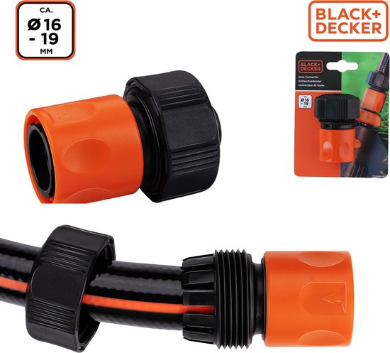BLACK+DECKER Raccord rapide pour tuyau d'arrosage - 5/8'-3/4' - ⌀16-19 mm - Plastique - Noir/Orange