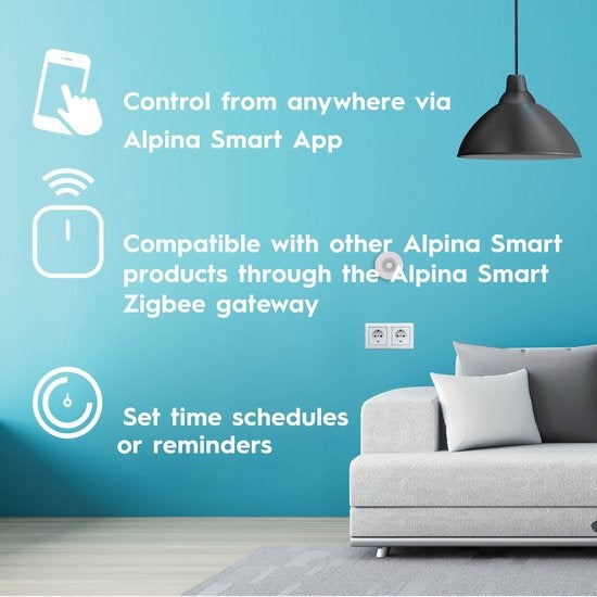 alpina Smart Home - Détecteur de mouvement - 3V - Détecteur de mouvement intérieur - Détection 5M - Passerelle Zigbee - alpina Smart Home App
