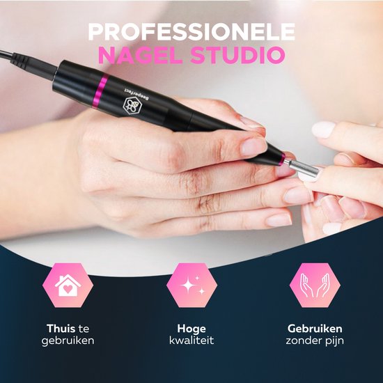 Beeperfect® Lime à ongles électrique - Routeur d'ongles - Ensemble manucure et pédicure - 12 embouts et 60 rouleaux de ponçage - 4 accessoires supplémentaires - Noir