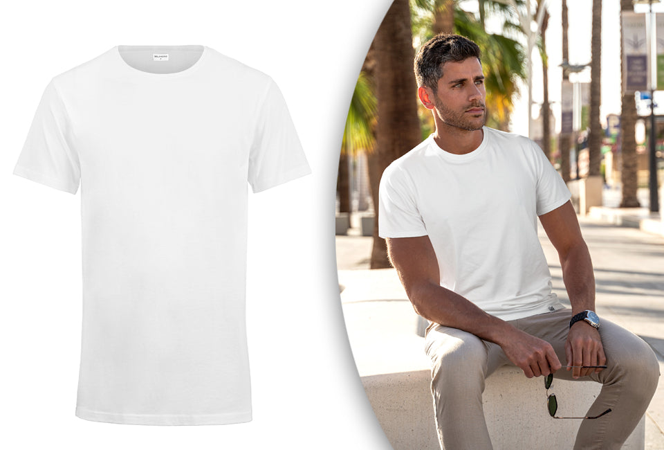 4 packs de t-shirts extra longs en coton Milanoro - Blanc - Taille M
