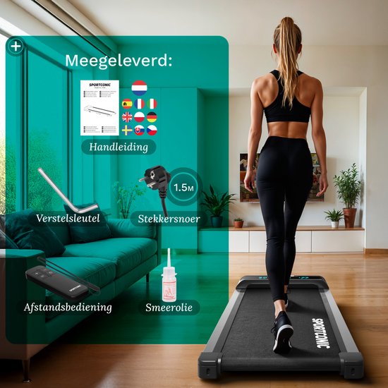 Sportconic Tapis de course 1-6km/h - Tapis de marche avec fonction d'inclinaison - Tapis de marche pour dessous de bureau - Télécommande incluse