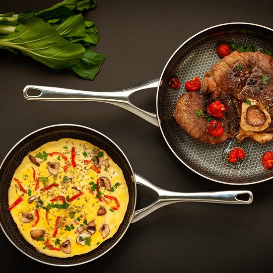 Crowd Cookware - Blackbeard pan set - Ø24 + 28 cm - acier inoxydable - Résistant aux rayures et antiadhésif - Convient à toutes les sources de chaleur, y compris le four - Lavable au lave-vaisselle