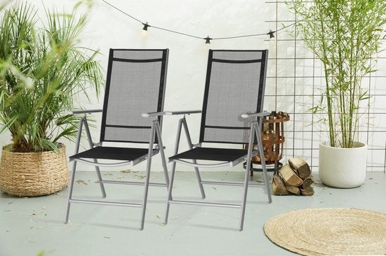 909 Outdoor - Chaises de jardin - Lot de 2 - Dossier réglable - Pliable - Chaises d'assise - Aluminium et Textile - 69 x 56 x 106 cm
