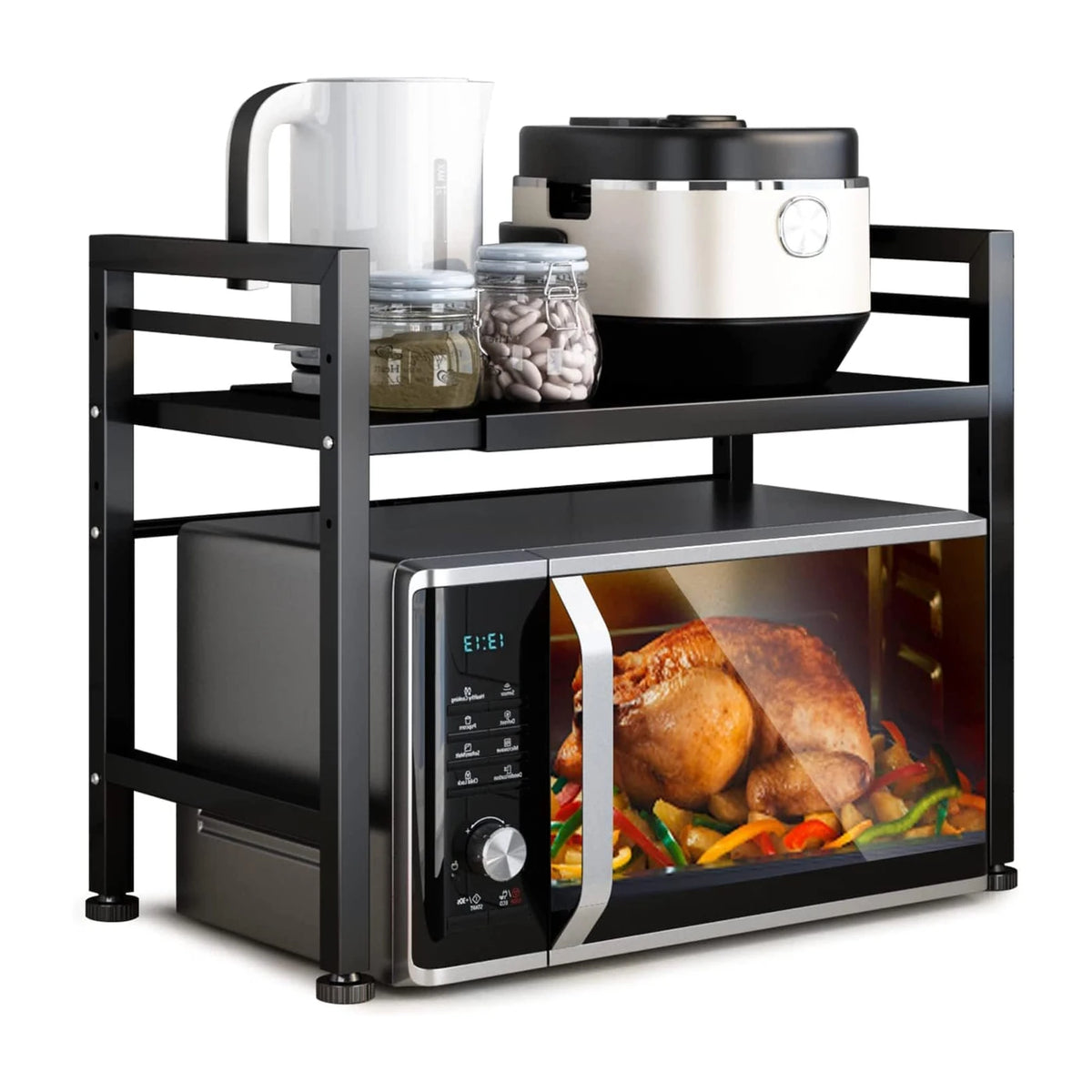 Étagère réglable en forme de H pour micro-ondes SRD - Fer massif - Noir - Rangement de cuisine peu encombrant