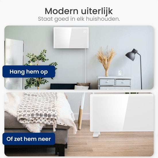 Chauffage électrique Gologi - Convecteur avec thermostat - Fonctionne par App et commandes tactiles - Jusqu'à 25m2 - 2000W Heater - Blanc