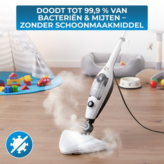 Powell Steam Cleaner - Nettoyeur à vapeur portatif - 2 en 1 - Nettoyeur de tapis - Nettoyeur à vapeur de sol - 10 accessoires inclus - 240 V - 1300 W - Noir/Blanc