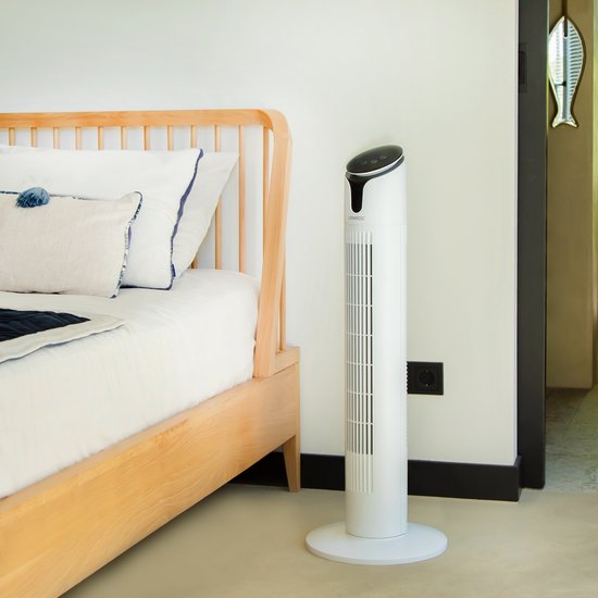 VONROC Luxury Fan - Ventilateur de tour - hauteur 86 cm - télécommande incluse - 3 vitesses - fonction swing - minuterie de 15 heures - blanc