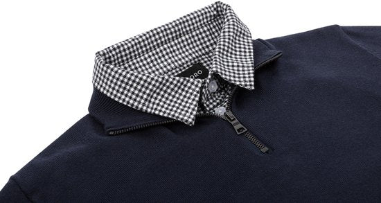 Milanoro - Pull pour homme avec col chemise et demi-fermeture éclair - Marine - XXL