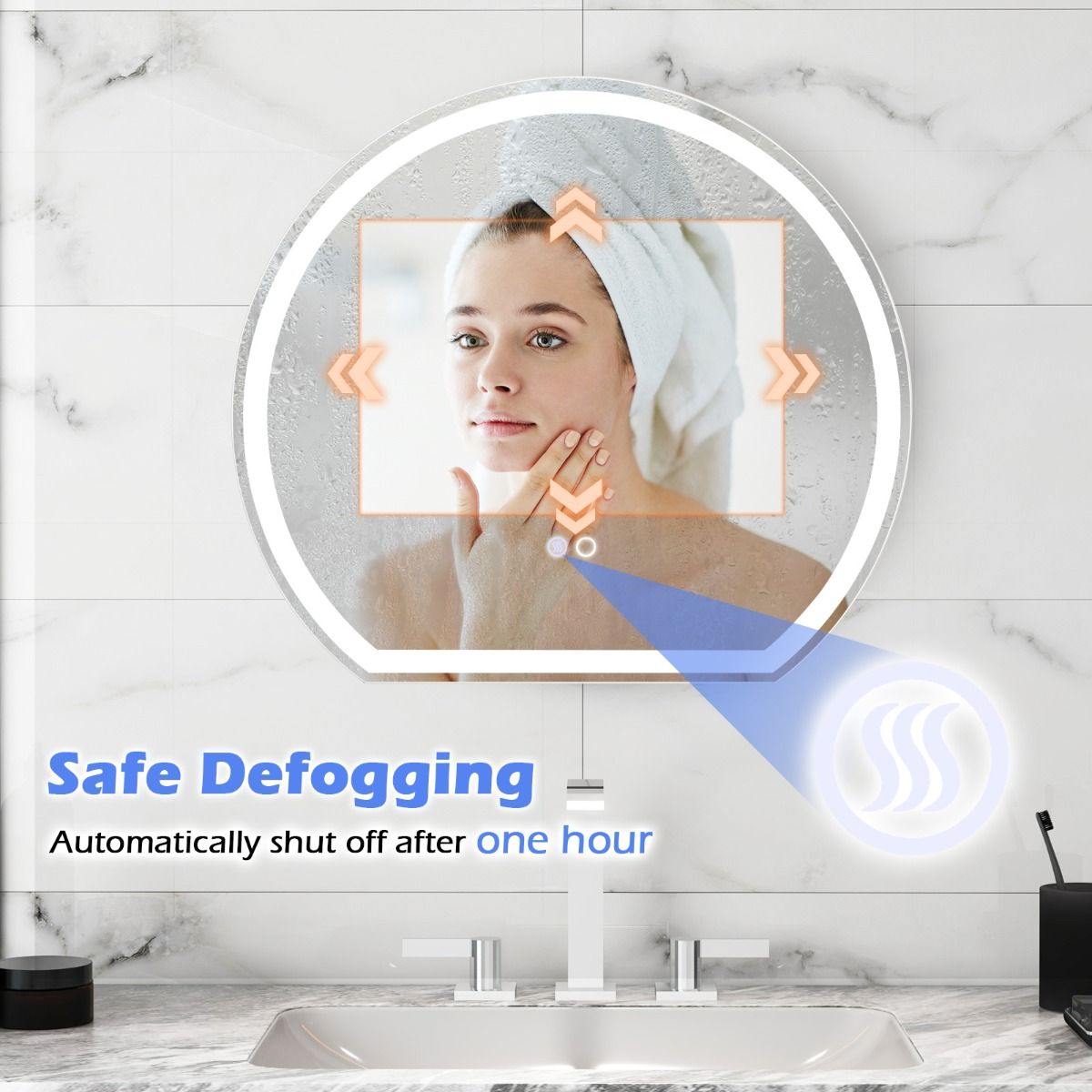 Coast 60 x 54 cm LED Miroir de salle de bain Miroir mural rond argenté avec éclairage à 3 couleurs graduables, antibuée et fonction mémoire