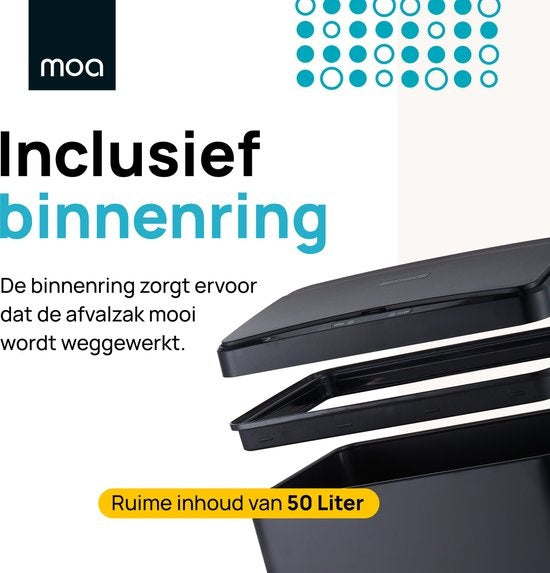 Poubelle avec capteur - MOA - 50 litres - Acier inoxydable et ABS durable - Silencieux -  Noir