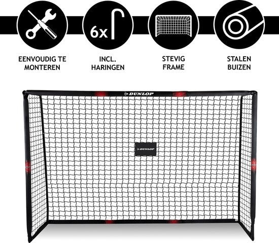 Cage de Football pour Enfants Dunlop - pour Jardin- montage facile - Filet de Football - noir/rouge 240 x 160 x 85 CM - métal