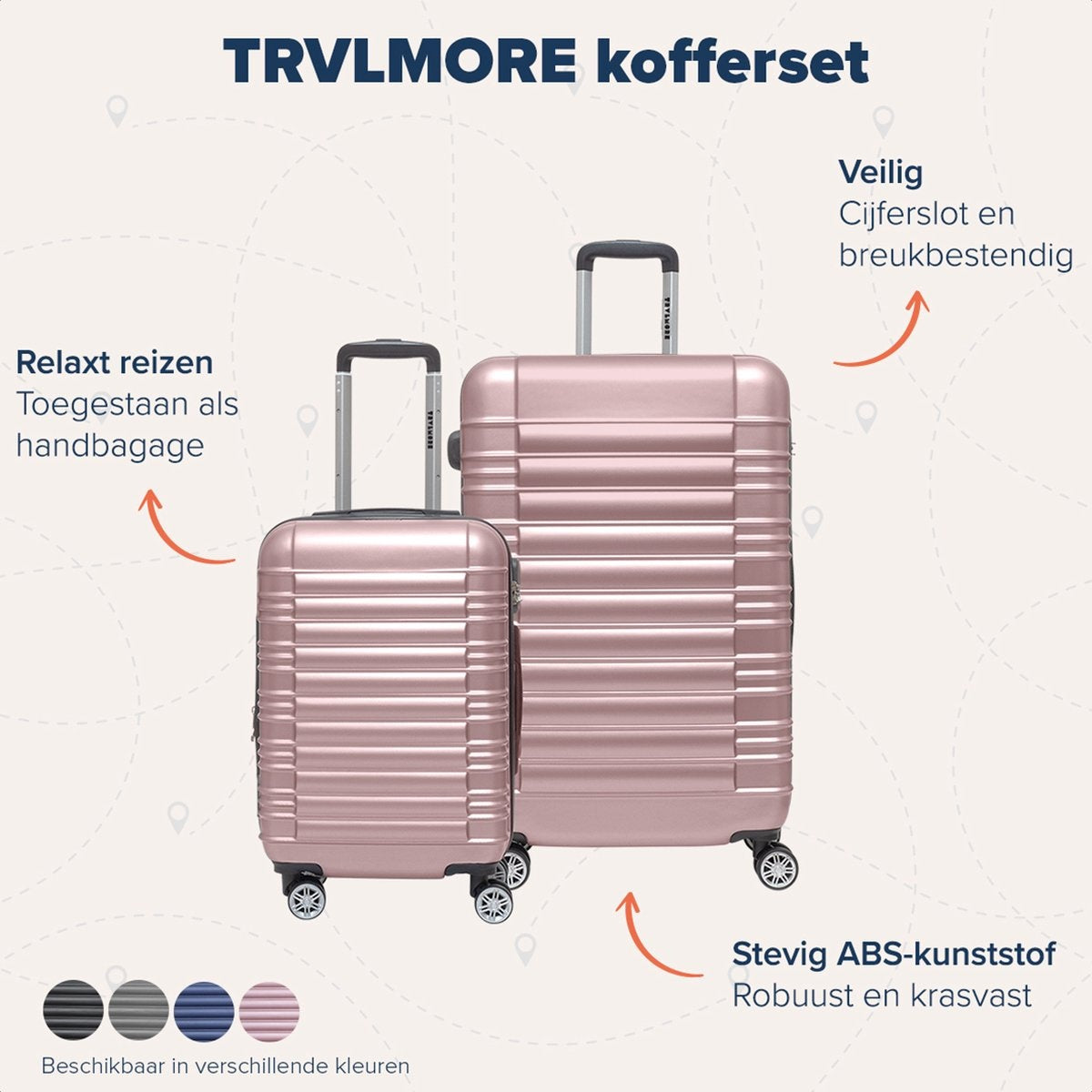 TRVLMORE Set de valises - 2 pièces - 38L (bagage à main) + 110L - Rose Gold