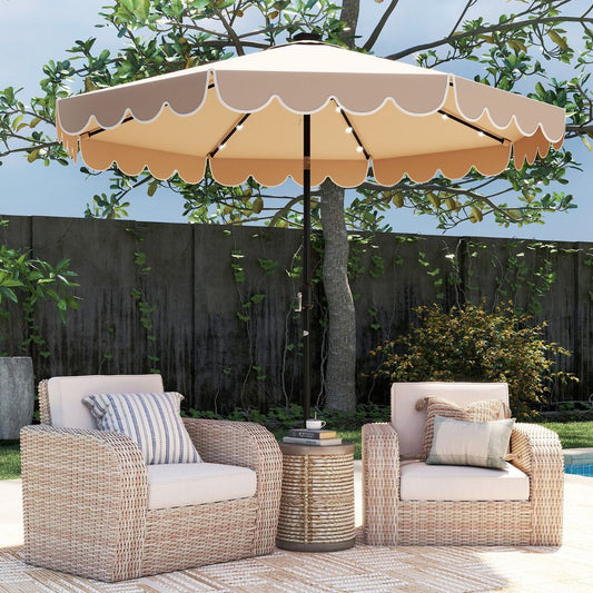 Parasol de jardin Coast avec éclairage LED - commande à cordon - inclinable jusqu'à 35° - marron 300 x 253 cm