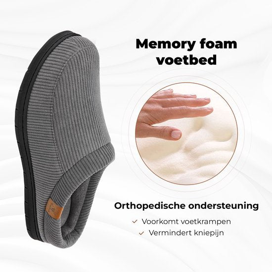 Chaussons Hommes - Chaussons - Taille 42/43 - Gris - Velours côtelé - Antidérapant - Comfeet