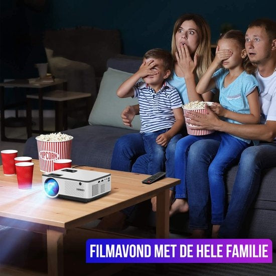 Strex Beamer ANDROID - Entrée en Full HD - 7000 Lumens - Streaming depuis votre téléphone avec WiFi - Mini projecteur - Ecran de projection 100" inclus