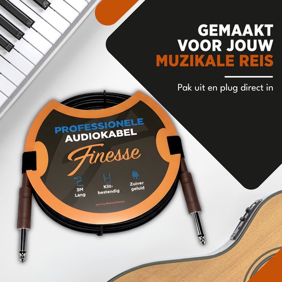 Finesse Guitar Cable PRO - 300 cm - Jack 6.35mm - Câble audio - Câble instrument - Câble guitare