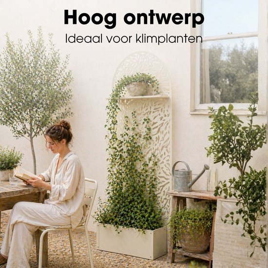 Mica Decorations Sapri Support pour plantes - Jardinière avec treillis pour plantes grimpantes - Support pour plantes autonome ou à fixer au mur - 90 x 33 x 180 cm - Blanc cassé