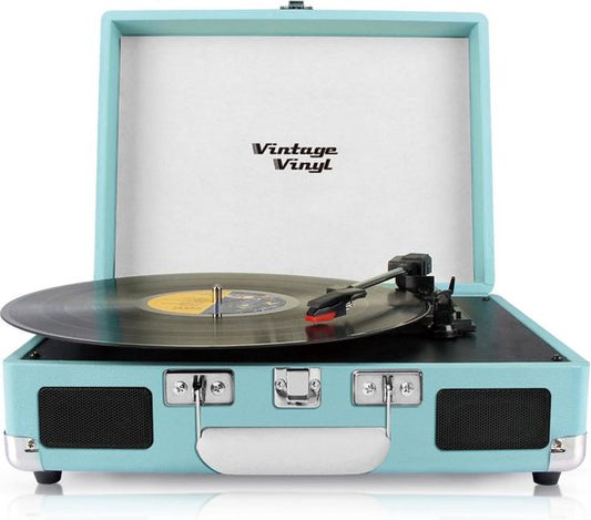 Valise vinyle vintage tourne-disque bleu - line-in
