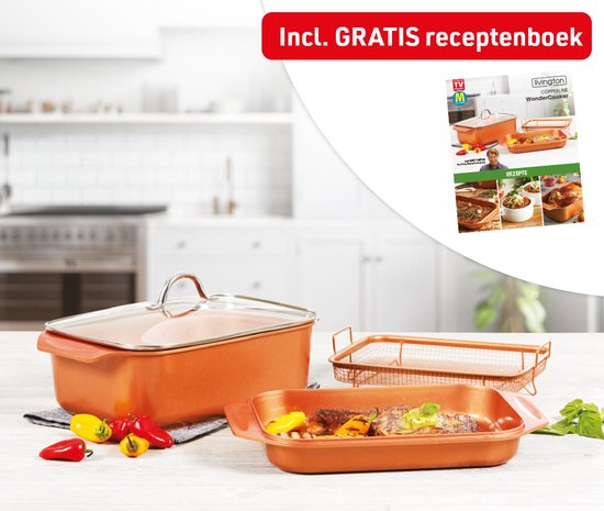 Livington Copperline WonderCooker - Set de cuisine 14 en 1 - cocotte, poêle à griller, mijoteuse et plus encore - Set de cuisine compatible avec tous les types de cuisinières, y compris à induction