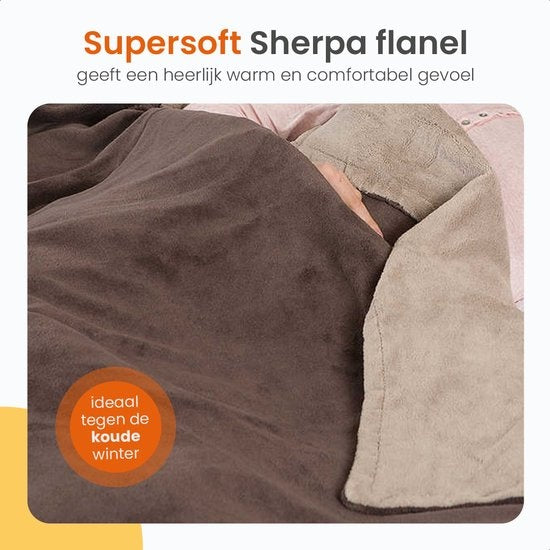 Goliving Plaid polaire électrique - Couverture chauffante - Couverture polaire chauffante - Couverture électrique - 3 niveaux de chaleur - Lavable en machine - 120 Watts - Cordon de 2,5 mètres - Flanelle Sherpa - 160 x 120 cm - Marron