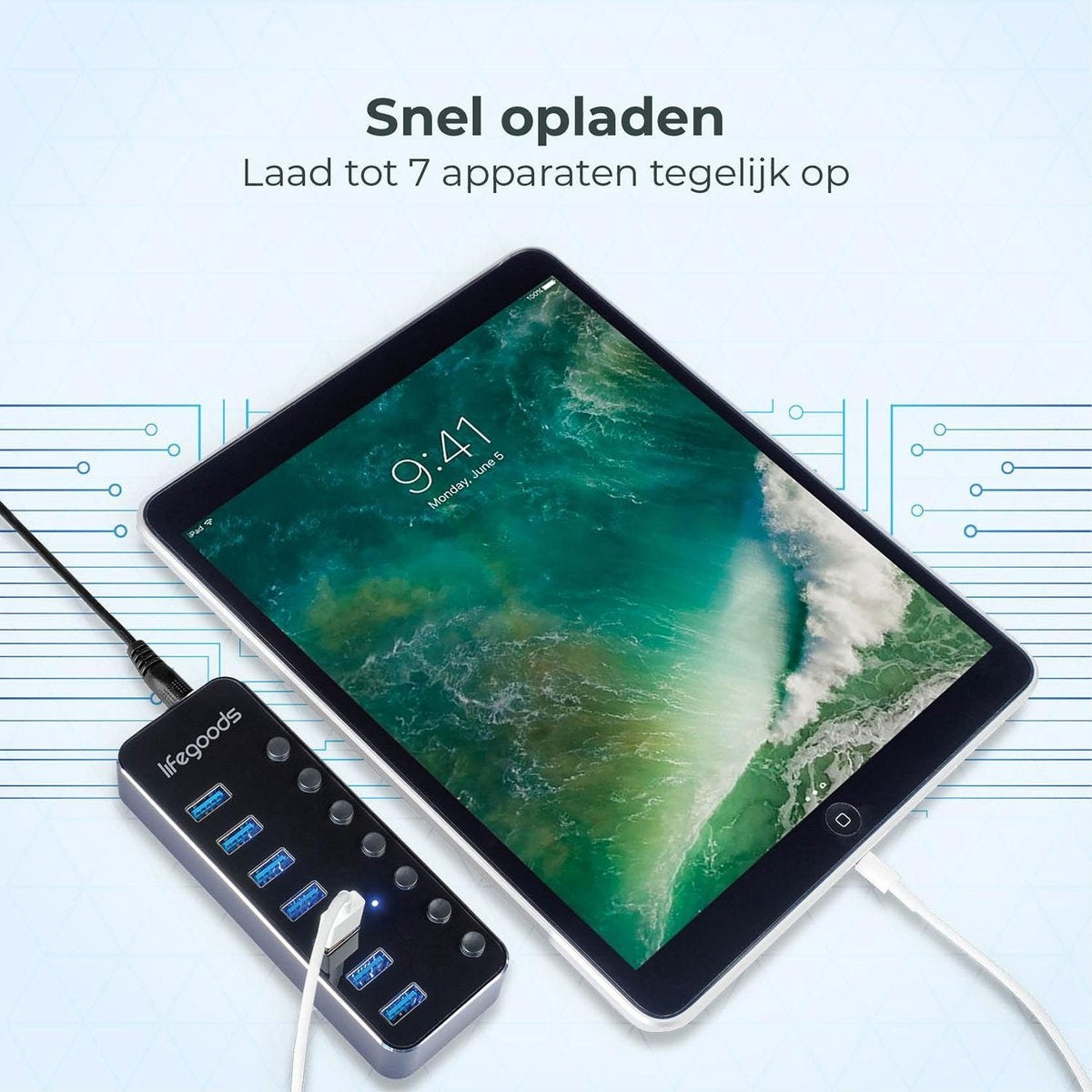 Auronic USB Hub 3.0 - Répartiteur USB avec 7 ports - avec alimentation - 5 GBP - Indication Led - Noir