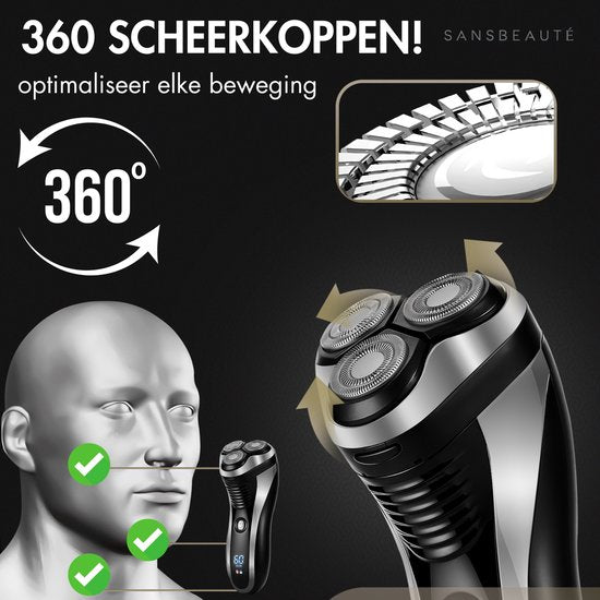 Rasoir 2-en-1 pour hommes avec tondeuse S1111 + 2 têtes de rasage supplémentaires - Sansbeauté® - Wet & Dry - Tondeuse de précision - Électrique - Rasoir électrique - Résistant à l'eau