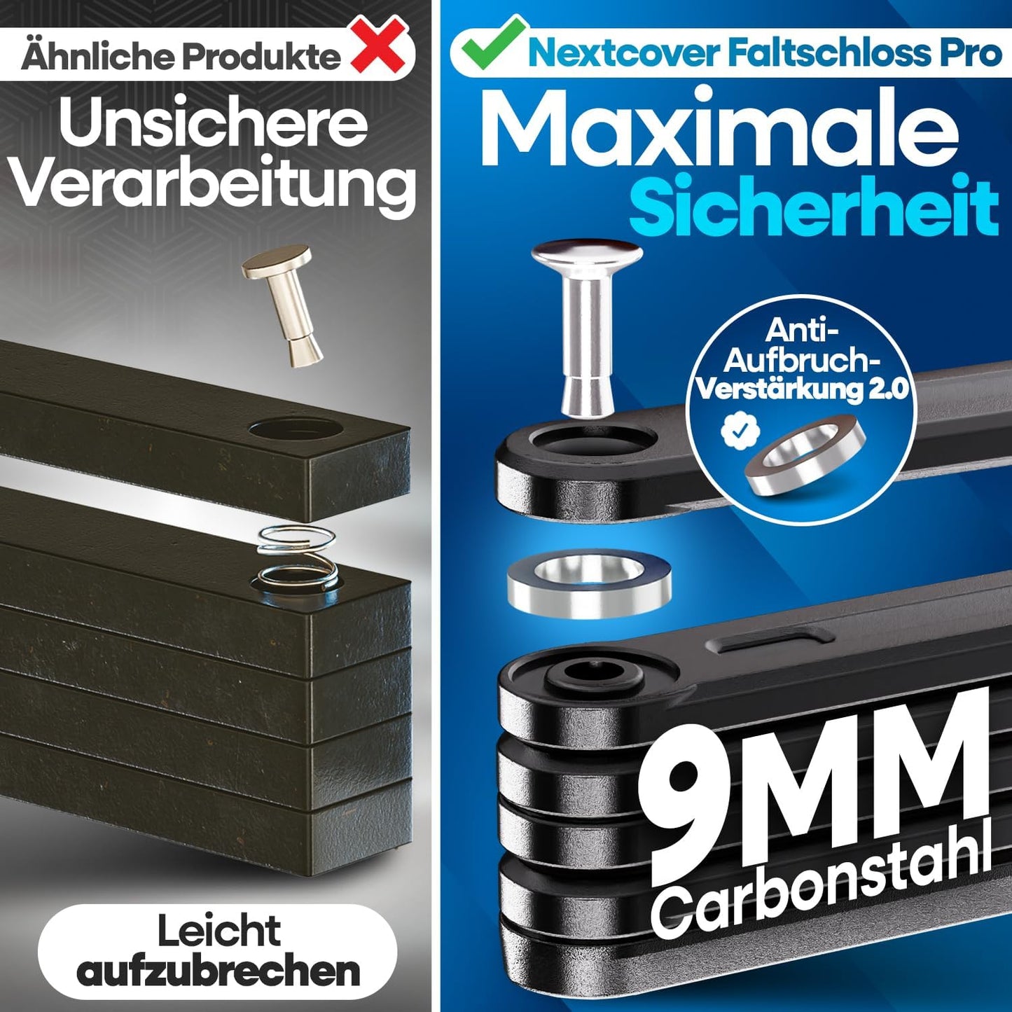 NEXTCOVER Cadenas pliable pour vélo - 100 cm - Acier au carbone trempé - 3 clés incluses