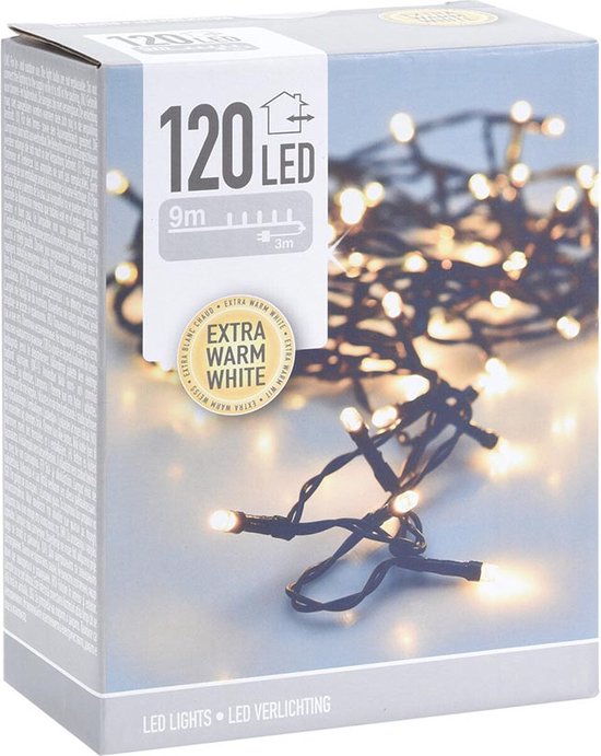 Lumière de Noël 120 led- 9m - extra warm white - Minuterie - Fonctions d'éclairage - Mémoire - Extérieur - Intérieur