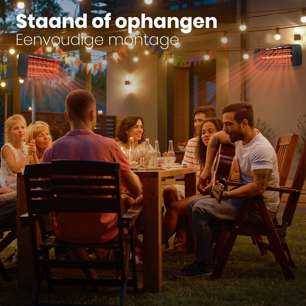 Chauffage de terrasse - Auronic - Électrique - 2000W - Télécommande incluse - 3 niveaux - Noir