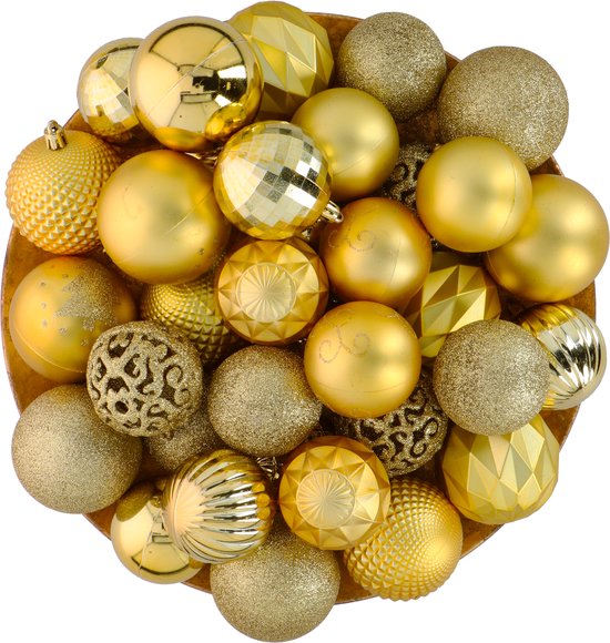 Lot de boules de Noël dorées Giftsome - 60 boules de Noël en plastique - avec pointe dorée - Décoration de Noël - 6/7 cm