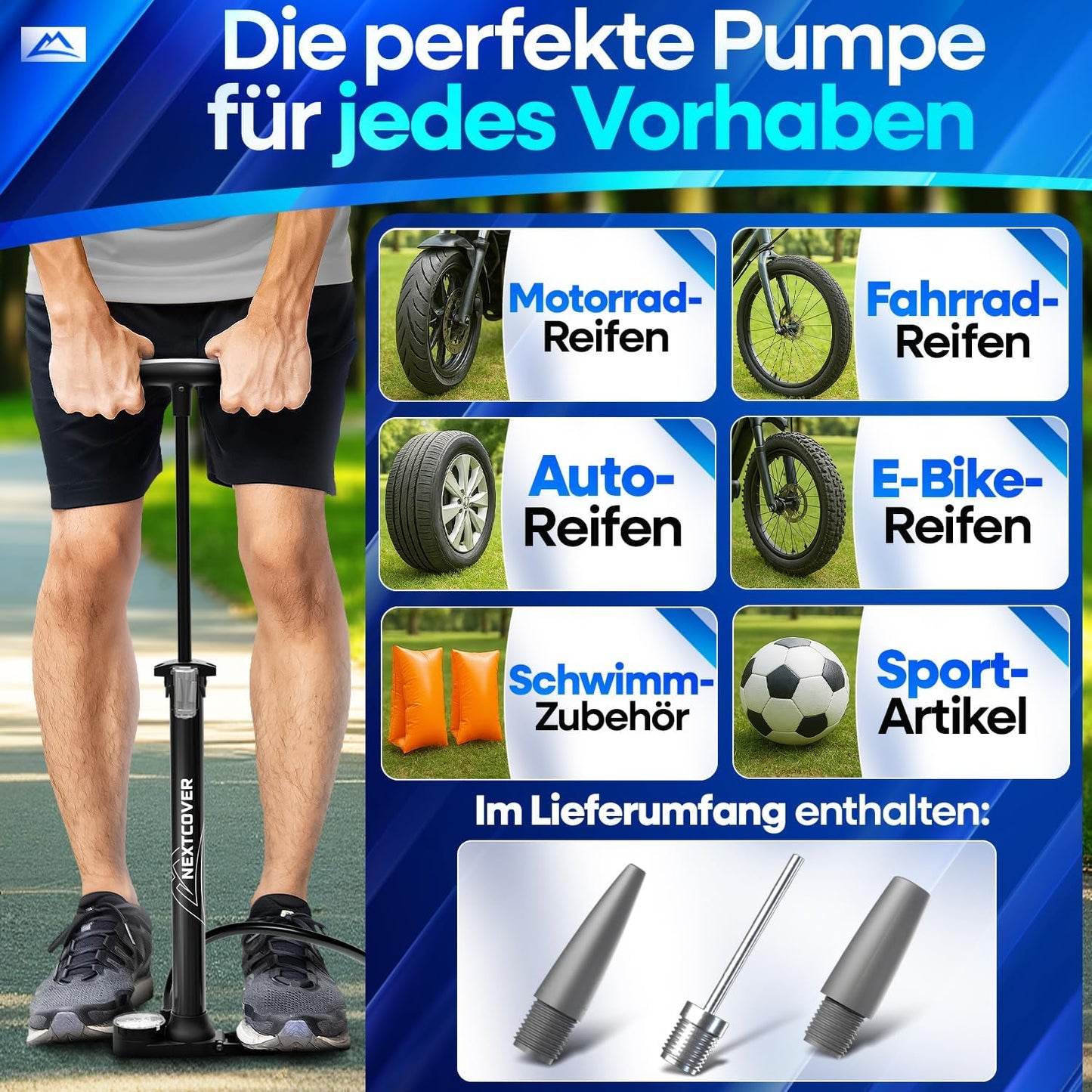 Pompe à vélo Nextcover - Technologie Airflow - Pompe sur pied - Avec manomètre - Noire