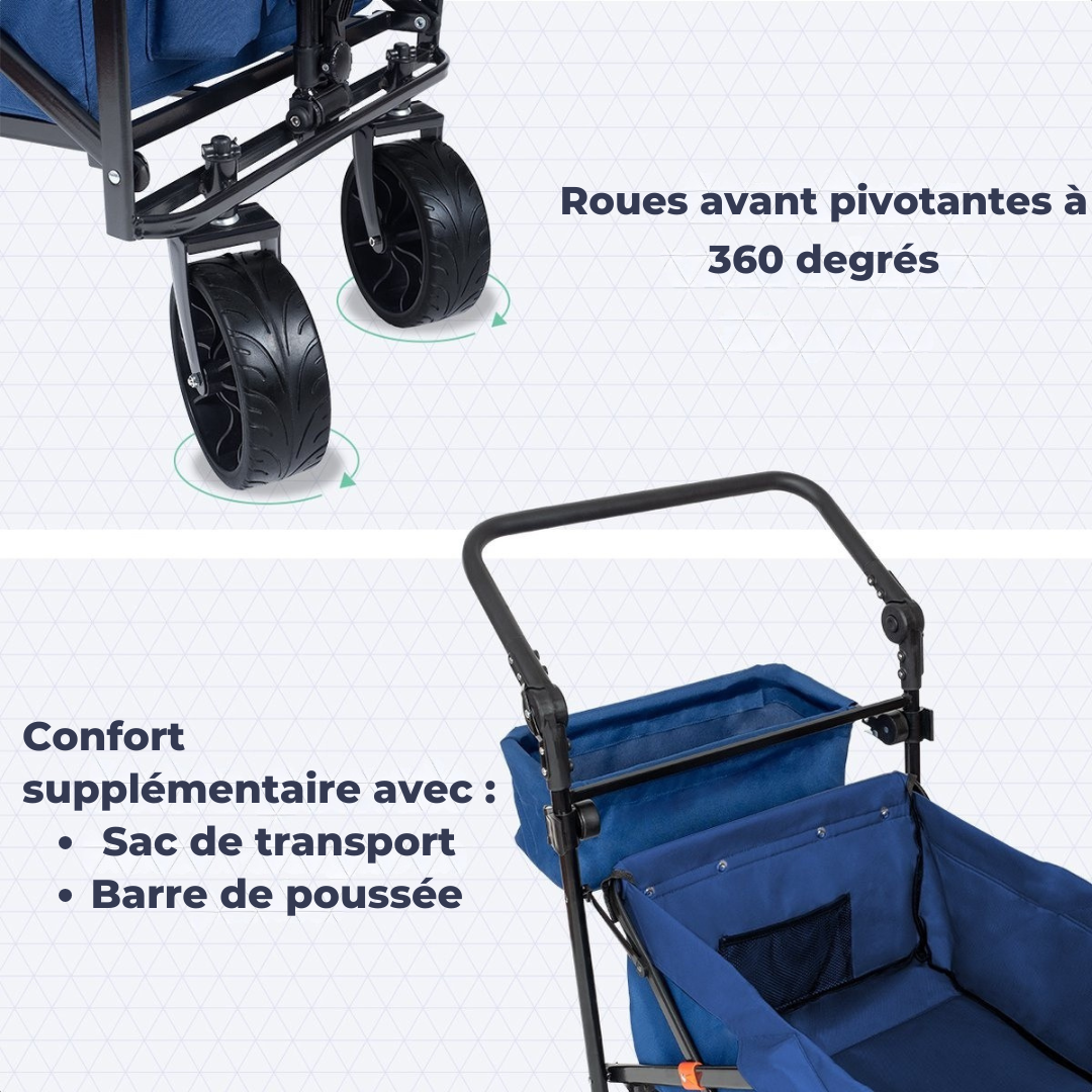 Chariot LifeGoods - Pliable - Jusqu'à 120KG - 90L - Polyester lavable - 120x80cm - Bleu