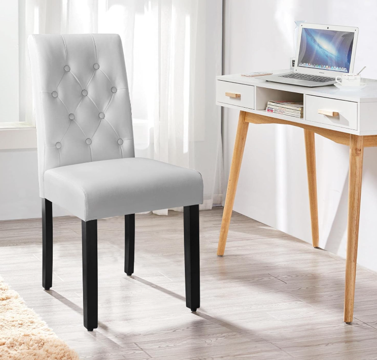 Yaheetech Lot de 2 chaises de salle à manger - Blanc - 45,5 x 60,5 x 98 cm - Dossier haut, simili cuir