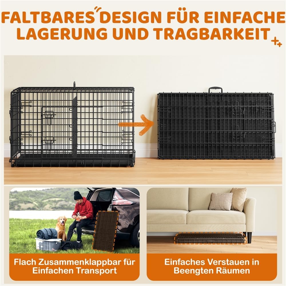 Cage pliable pour chien Yaheetech XL - 107 x 66 x 74,5 cm - 2 portes avec cloison de séparation et fond amovible - Noir