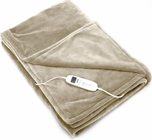 DistinQ Couverture électrique XXL 180x160 cm - Couverture enveloppante pour 2 personnes - 160Watt - Arrêt automatique - Protection contre la surchauffe - 9 niveaux - Couverture chauffante - Beige Efficace sur le plan énergétique -
