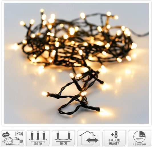 Lumière de Noël 120 led- 9m - extra warm white - Minuterie - Fonctions d'éclairage - Mémoire - Extérieur - Intérieur