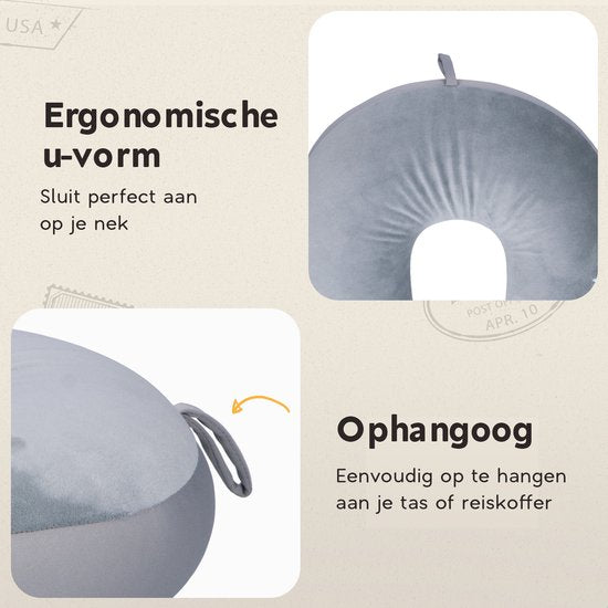 TRAVARA Oreiller cervical The Snuggo - Oreiller de voyage à microbilles pour l'avion - Oreiller de voiture - Oreiller de voyage - Gris clair
