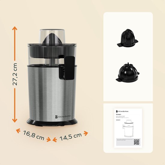 KitchenBrothers Presse-agrumes - Manuel - Avec bec verseur - 0.5L - acier inoxydable