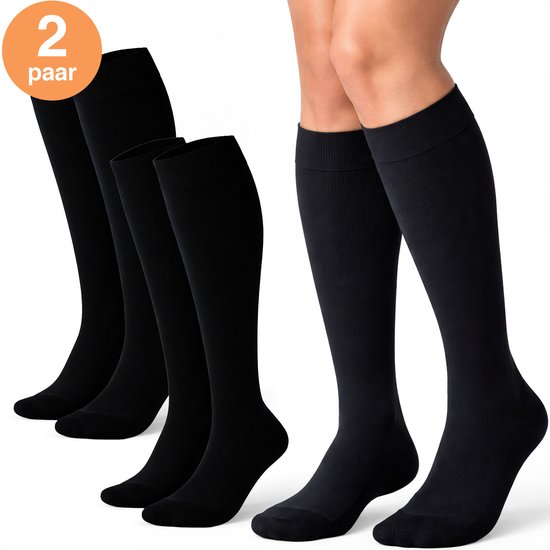 Bas de contention Alyze - 2 paires - taille 39-42 - Bas de contention - Chaussettes de compression pour la course à pied, la randonnée, les voyages en avion - Noir