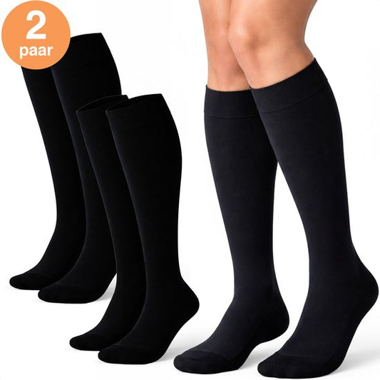 Bas de contention Alyze - 2 paires - taille 39-42 - Bas de contention - Chaussettes de compression pour la course à pied, la randonnée, les voyages en avion - Noir