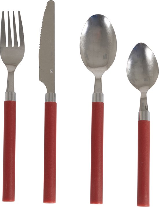 Bo-Camp - Set de couverts - acier inoxydable - 16 pièces - 4 personnes - Rouge