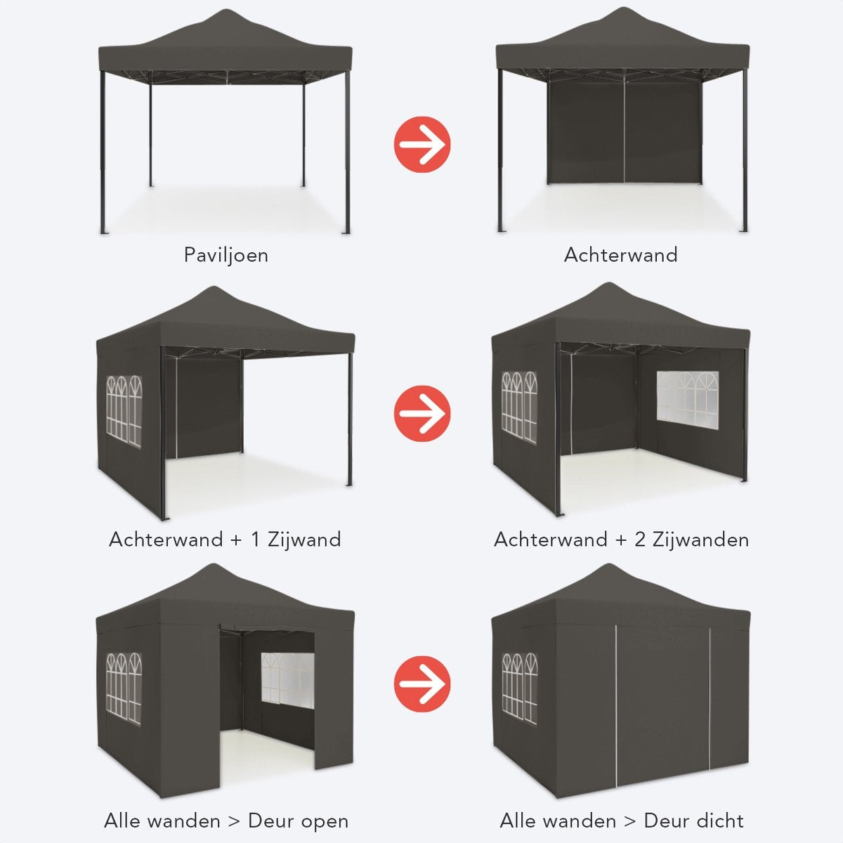Chapiteau de jardin LifeGoods - 3x6 m - Pliable - Etanche - Parois - Sac de transport à roulettes - Anthracite