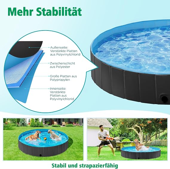 Piscine pliable pour chiens Yaheetech Ø 100/120/140/160 x 30 cm - PVC - Antidérapante
