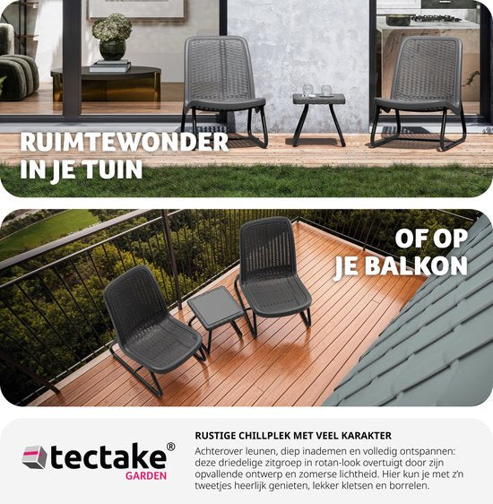 tectake® - Ensemble de meubles de jardin pour 2 personnes - meubles d'extérieur résistants aux intempéries pour balcon - salon de jardin - meubles de terrasse - ensemble de sièges avec 2x chaises longues et 1x table de jardin table d'appoint - aspect roti